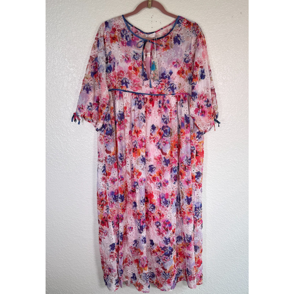 Johnny Was Dress Womens Small Summer Days Eyelet Tiered Midi Lined Boho NEW - Picture 1 of 12